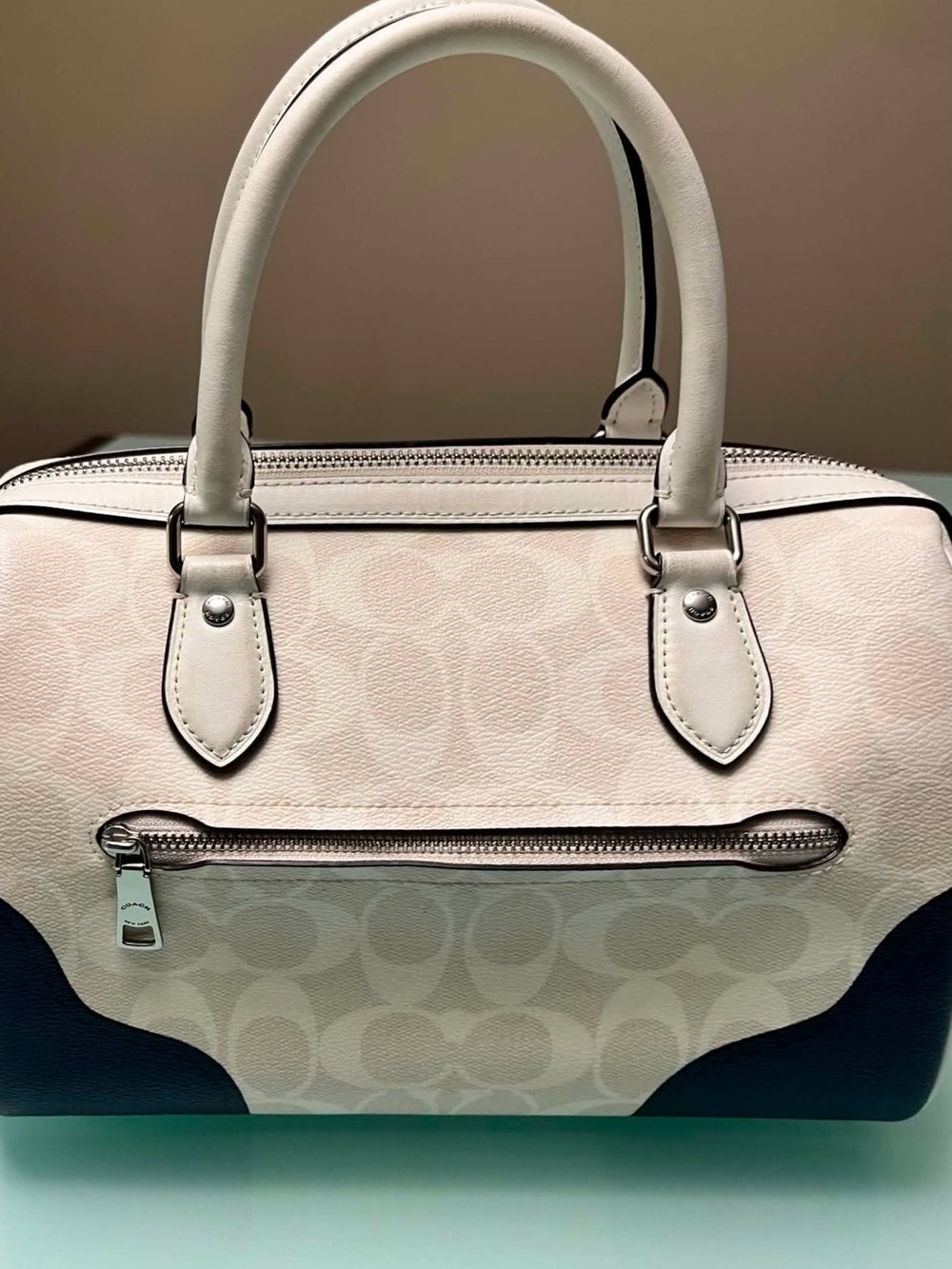 Coach Rowan Satchel Bag Sketch Print Signature Canvas Cream White Blue CAK19 - Picture 8 of 11